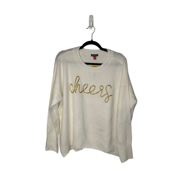 Vince Camuto Women's Holiday Cheers Sweater Cream Gold Medium New - Picture 1 of 8